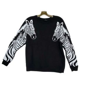 Zebra Sweatshirt B&W Graphic Pullover EUC! Size Sm